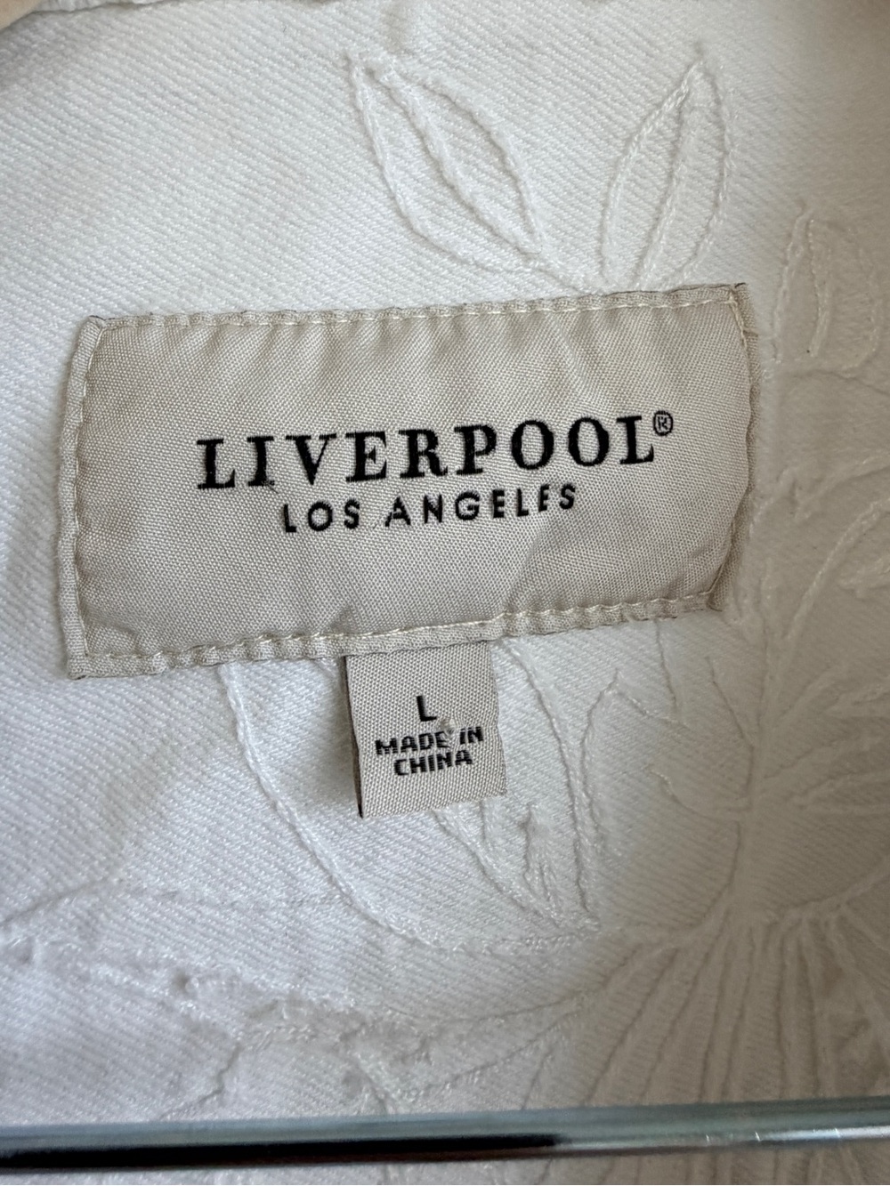Liverpool Los Angeles White Floral Embroidered Denim Jacket Size Large Stretch - Picture 2 of 8